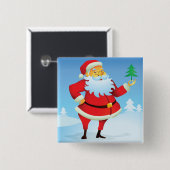 お洒落サンタクロースとミニクリスマスツリー 缶バッジ (正面&裏面)