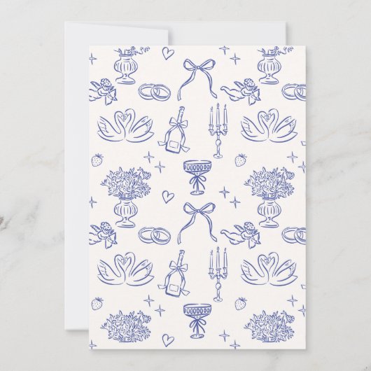 お洒落シャンデリア青い手で描いた結婚もの 招待状 (裏面)