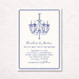 お洒落シャンデリア青い手で描いた結婚もの 招待状