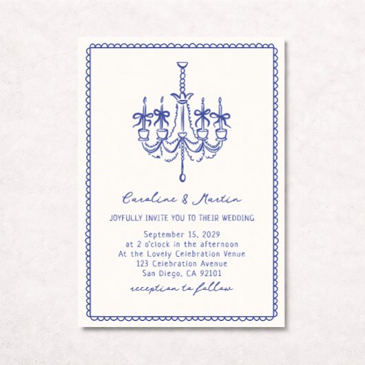 お洒落シャンデリア青い手で描いた結婚もの 招待状