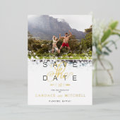 お洒落シンプルエレガント写真おもしろいカップル 箔招待状 (立ち正面)