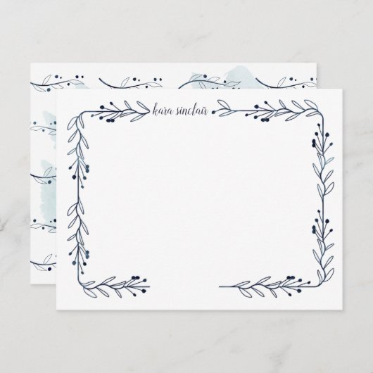 お洒落シンプルネイビーベリーつる植物 ノートカード (正面/裏面)