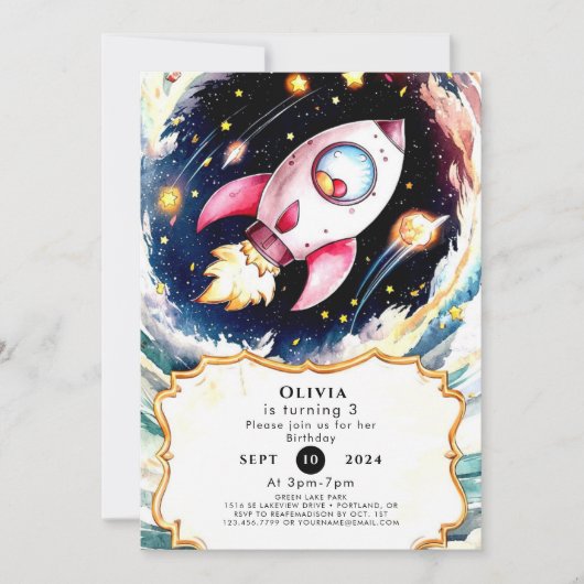 お洒落シンプル誕生日 招待状 (正面)