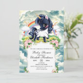 お洒落シンプル黒ユニコーン赤ちゃんシャワー 招待状 (スタンド正面)