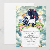 お洒落シンプル黒ユニコーン赤ちゃんシャワー 招待状 (正面/裏面)