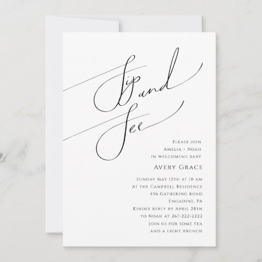 お洒落シンプルNeutralベビーSipと写真を参照 招待状 (正面)
