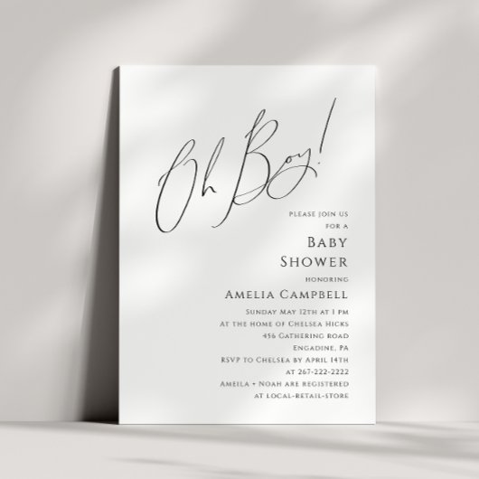 お洒落シンプルOh Boy Baby Shower 招待状