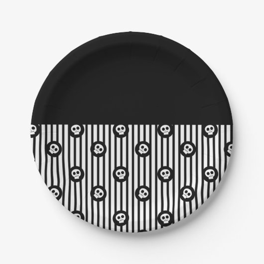 お洒落スカルブラック&ホワイトスカルハロウィーン ペーパープレート (正面)