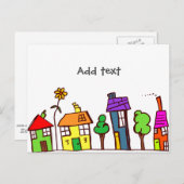 お洒落スケッチ,スモールタウン,アメリカ合衆国テンプレート ポストカード (正面/裏面)