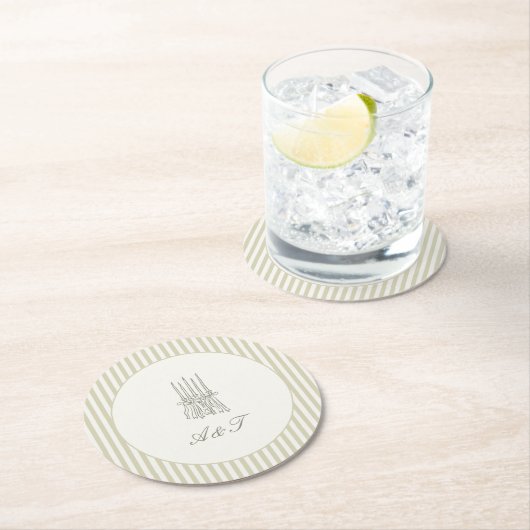 お洒落ストライプグ結婚リーン ラウンドペーパーコースター (インサイチュ)