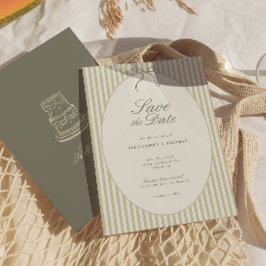 お洒落ストライプGreen Wedding Save the Date 招待状
