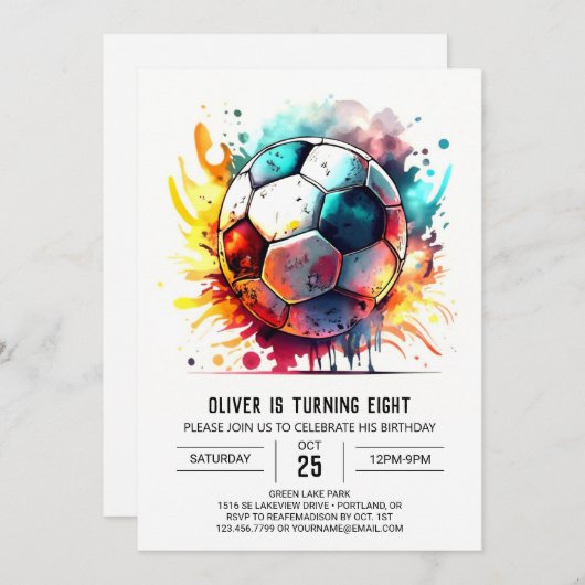 お洒落スポーツ水彩子供の誕生日 招待状 (正面/裏面)