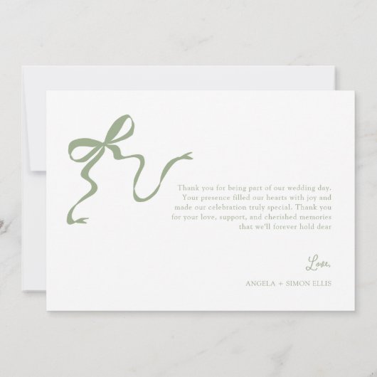 お洒落セージ結婚グリーンサンキューカード サンキューカード (裏面)