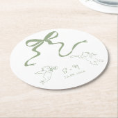 お洒落セージ結婚グリーン ラウンドペーパーコースター (アングル)