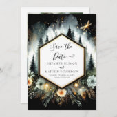 お洒落タイポグラフィエンチャント結婚フォレスト セーブザデート (正面/裏面)