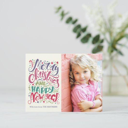 お洒落タイポグラフィホリデー写真はがき シーズンポストカード (スタンド正面)