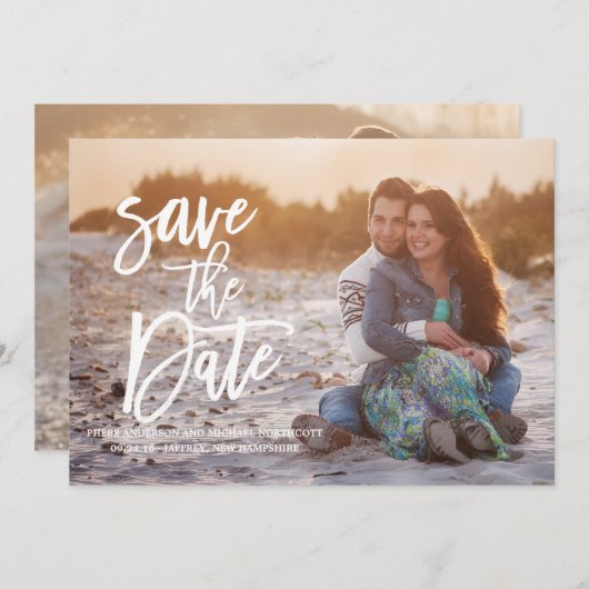 お洒落タイポグラフィ書日付カードの保存 セーブザデート (正面/裏面)