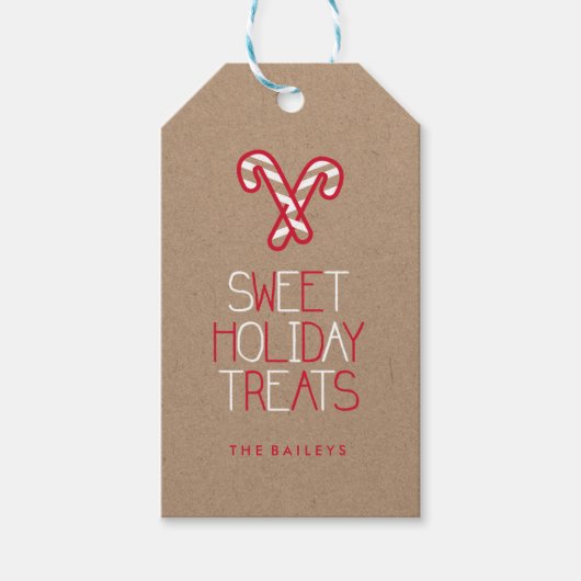 お洒落タイポグラフィ赤と白キャンディー ギフトタグ (正面)