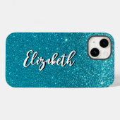 お洒落ターコイズフェイクグリッターモノグラム Case-Mate iPhoneケース (裏面 (横))