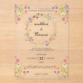 お洒落チャームワイルドフラワーリース写真結婚 アクリル招待状 (正面)