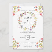 お洒落チャームワイルドフラワーリース写真結婚 招待状 (正面)