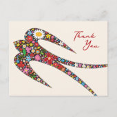 お洒落ツバメカラフル春の花 ポストカード (正面)