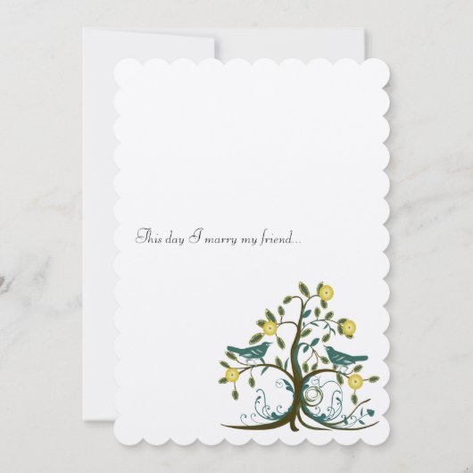 お洒落ティール（緑がかった色）&イエローバードツリーウェディング招待 招待状 (裏面)