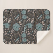 お洒落ティール（緑がかった色）ピンク灰色の流れる花模様 シェルパブランケット (正面(横))