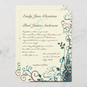 お洒落ティール（緑がかった色）&ブラウンスワール結婚式招待状 招待状 (正面/裏面)
