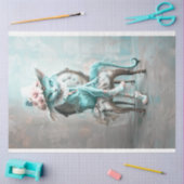 お洒落ティール（緑がかった色）ブルー目の猫の切り離し 薄葉紙 (クラフト)