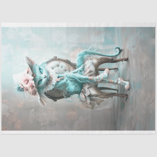 お洒落ティール（緑がかった色）ブルー目の猫の切り離し 薄葉紙 (正面)