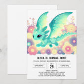 お洒落テンプレートドラゴン誕生日 招待状 (正面/裏面)