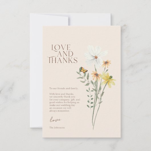 お洒落デイジーイエローワイルドフラワーの愛と感謝してい サンキューカード (正面)