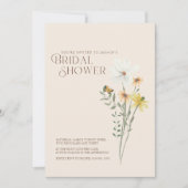 お洒落デイジーイエローワイルドフラワーブライダルシャワー 招待状 (正面)