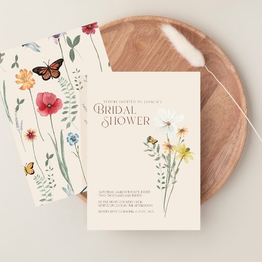 お洒落デイジーイエローワイルドフラワーブライダルシャワー 招待状