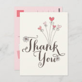 お洒落デイジーピンクハート誕生日ありがとう ポストカード (正面/裏面)