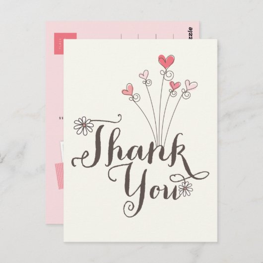 お洒落デイジーピンクハート誕生日ありがとう ポストカード (正面/裏面)