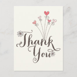 お洒落デイジーピンクハート誕生日ありがとう ポストカード