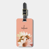 お洒落デイジーフラワーカスタム文字&カラーズピーチ ラゲッジタグ (正面縦)