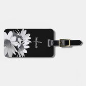 お洒落デイジーフラワーカスタム文字&カラーズブラック ラゲッジタグ (正面横)