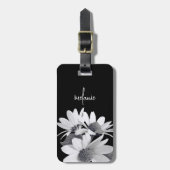 お洒落デイジーフラワーカスタム文字&カラーズブラック ラゲッジタグ (正面縦)