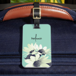 お洒落デイジーフラワーカスタム文字&カラーティール（緑がかった色） ラゲッジタグ