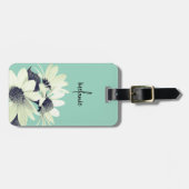 お洒落デイジーフラワーカスタム文字&カラーティール(緑がかった色) ラゲッジタグ (正面横)