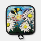 お洒落デイジーフローラの絵画（昆虫）マルハナバチ 鍋敷き (正面)