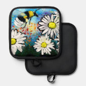 お洒落デイジーフローラの絵画（昆虫）マルハナバチ 鍋敷き (正面/裏面)