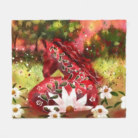 お洒落デイジー馬のフィールド抽象芸術アート フリースブランケット (正面(横))