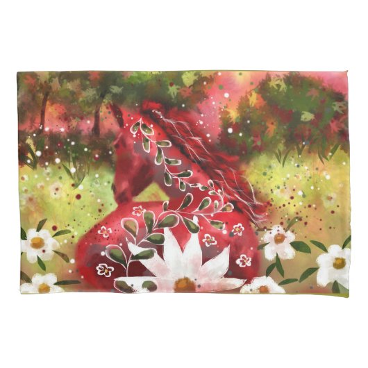 お洒落デイジー馬のフィールド抽象芸術アート 枕カバー (正面)