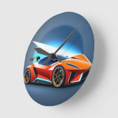 お洒落デザイン付きスポーツモダン車 ラウンド壁時計 (傾斜)