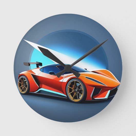 お洒落デザイン付きスポーツモダン車 ラウンド壁時計 (正面)