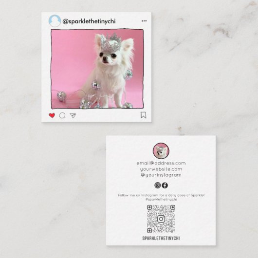 お洒落トレンディーインフルエンサーQRコード スクエア名刺 (正面/裏面)